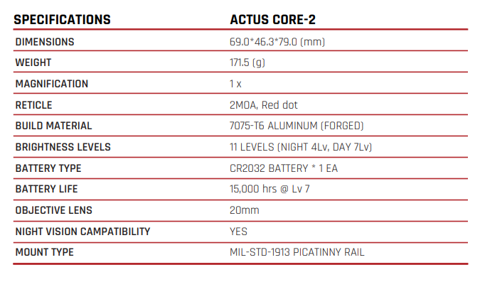 ACTUS REFLEX SIGHT CORE-2