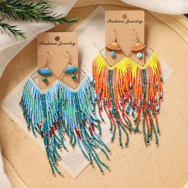 Colorful Beaded Fringe Earrings