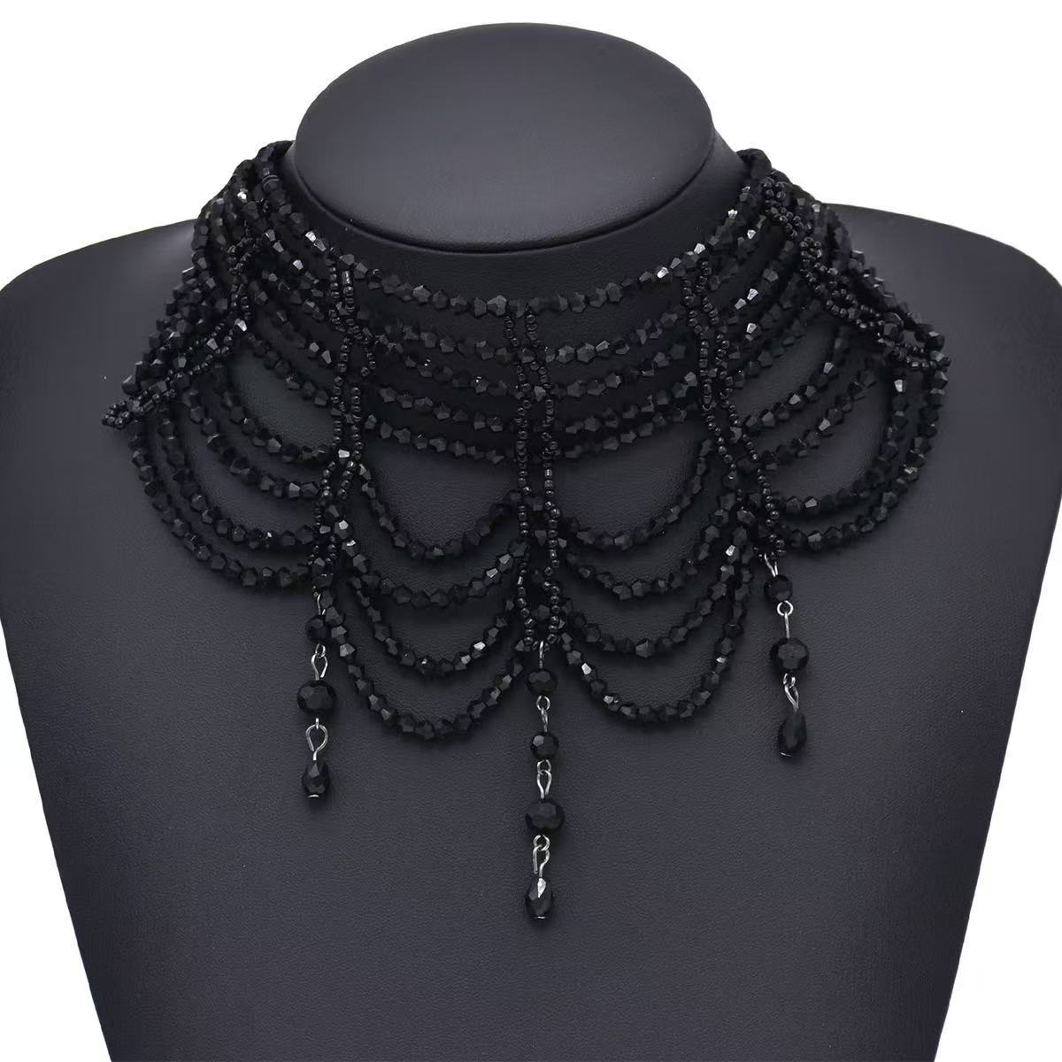 Elegant Black Beaded Choker Necklace