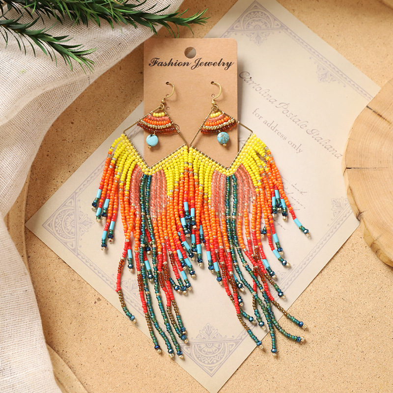 Colorful Beaded Fringe Earrings