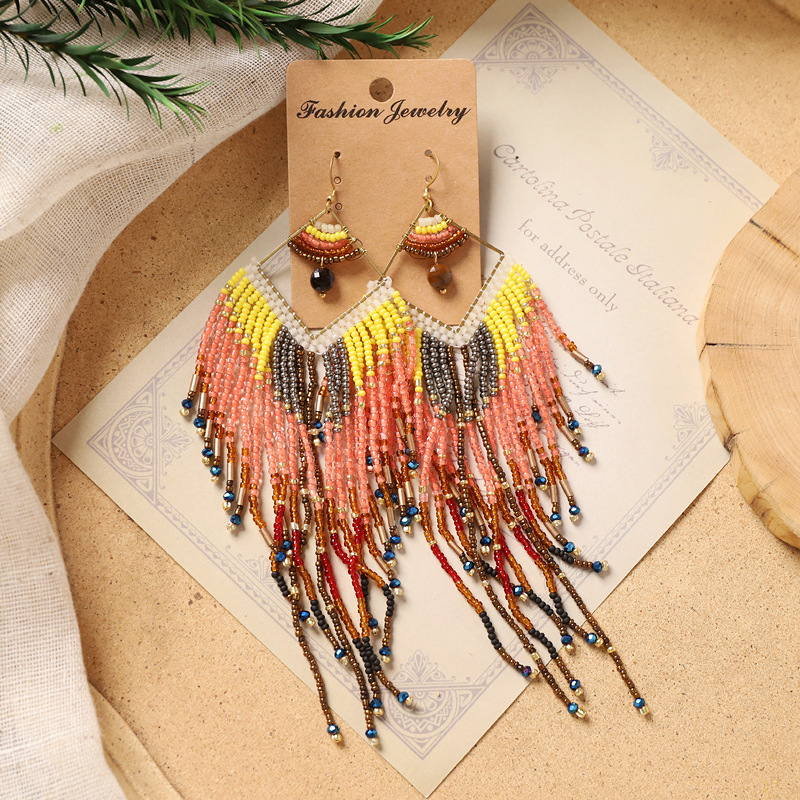 Colorful Beaded Fringe Earrings