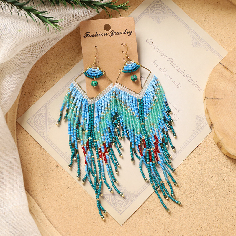 Colorful Beaded Fringe Earrings