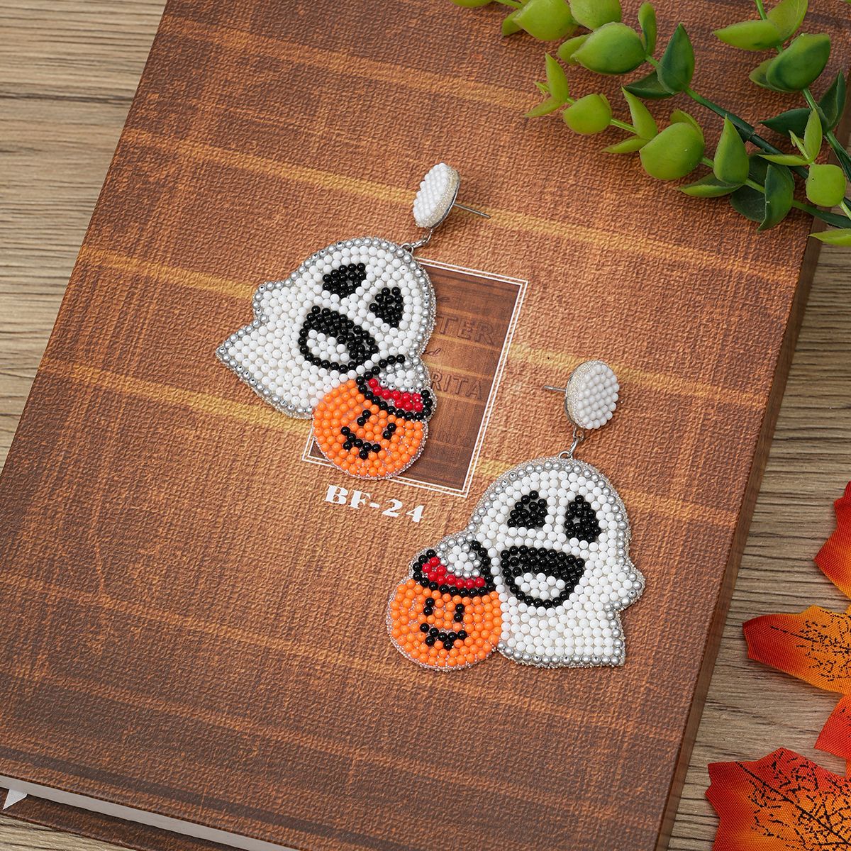 Beaded Ghost Halloween Earrings