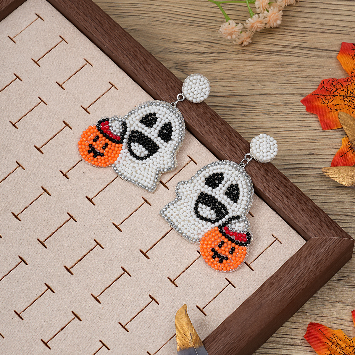 Beaded Ghost Halloween Earrings