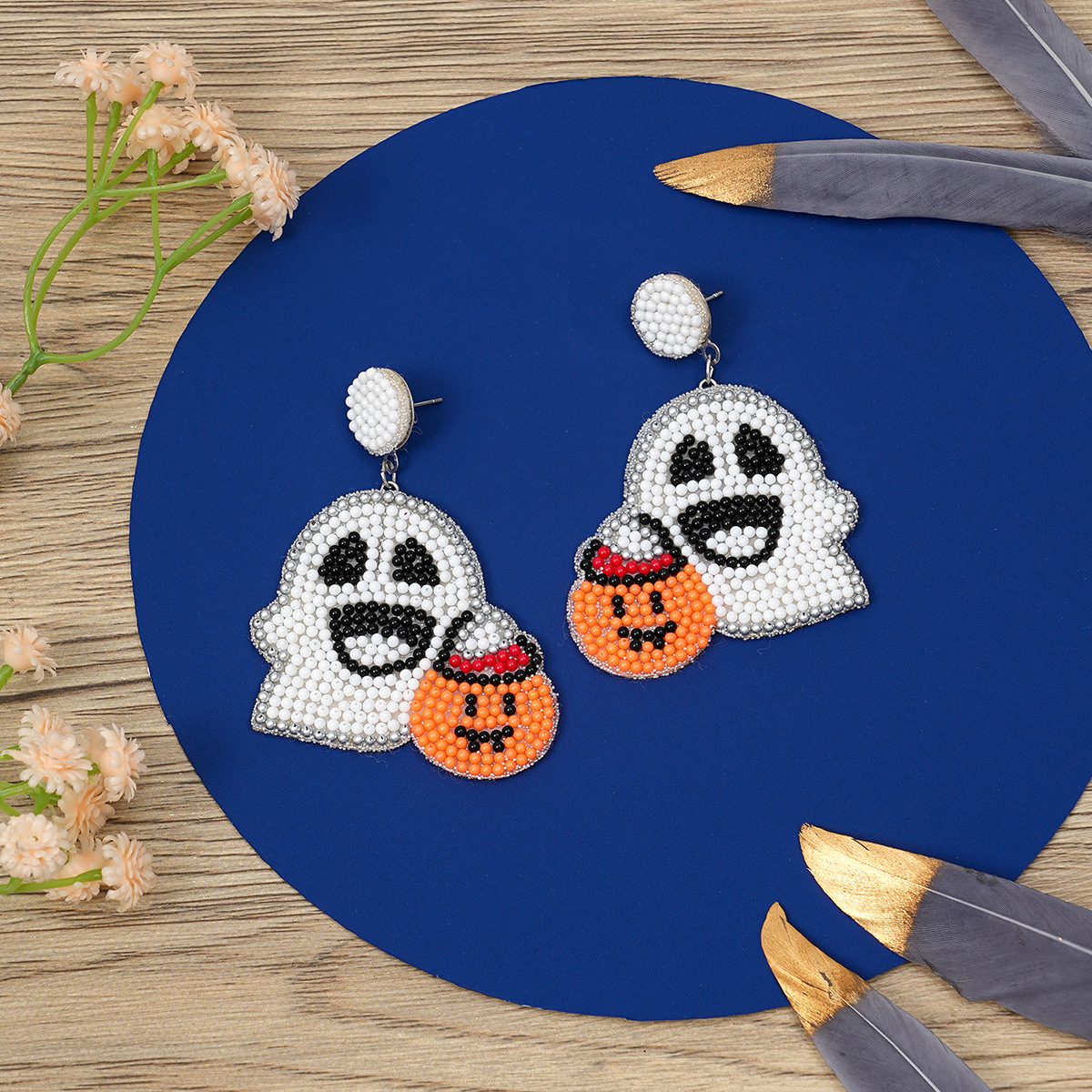 Beaded Ghost Halloween Earrings