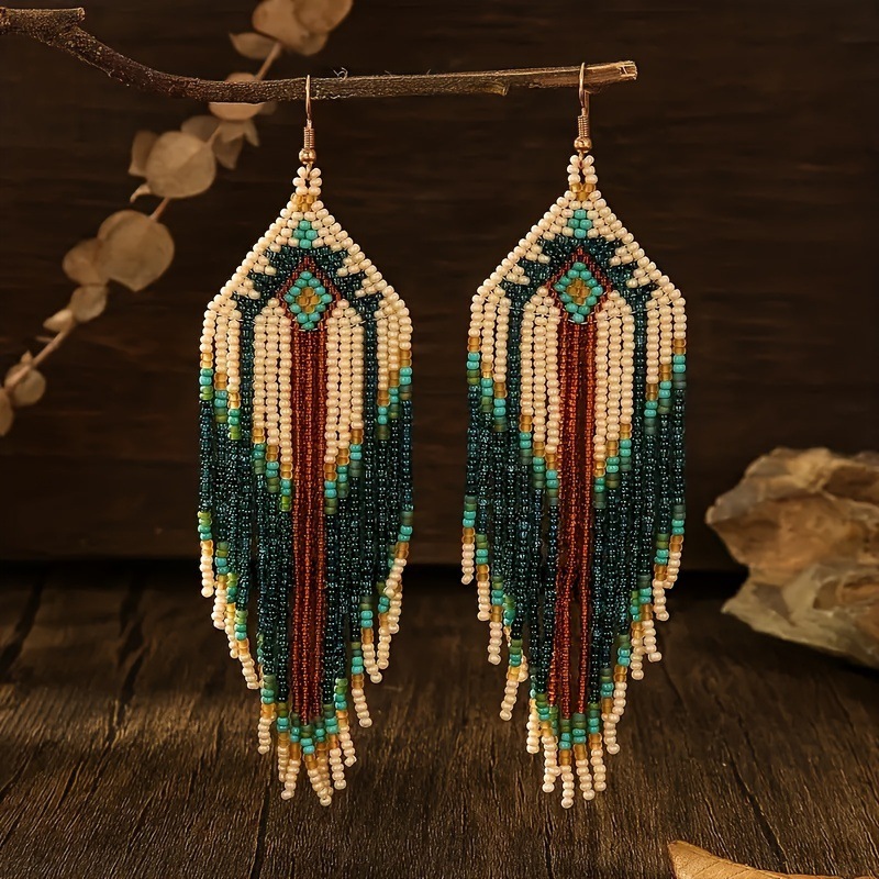 Bohemian Handmade Beaded Fringe Earrings