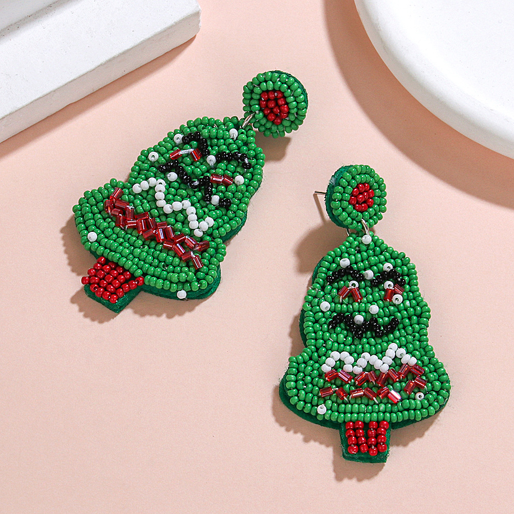 Christmas Tree Beaded Earrings