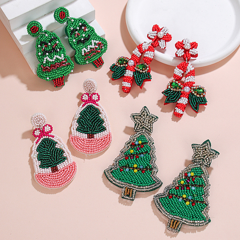 Christmas Tree Beaded Earrings