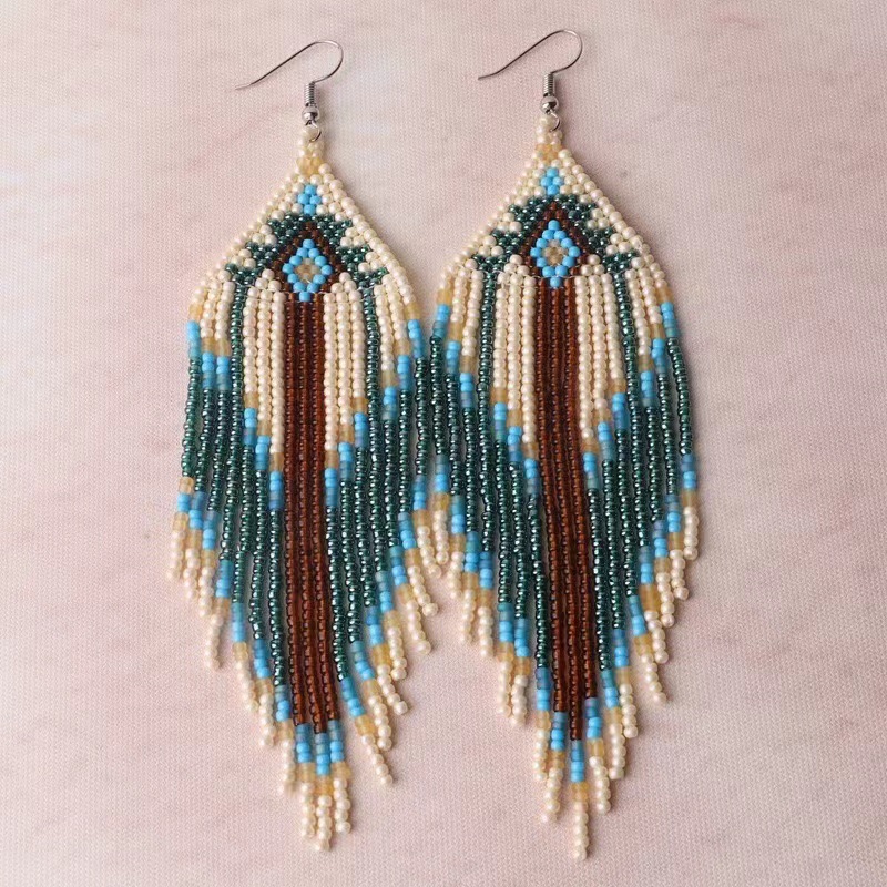 Bohemian Handmade Beaded Fringe Earrings