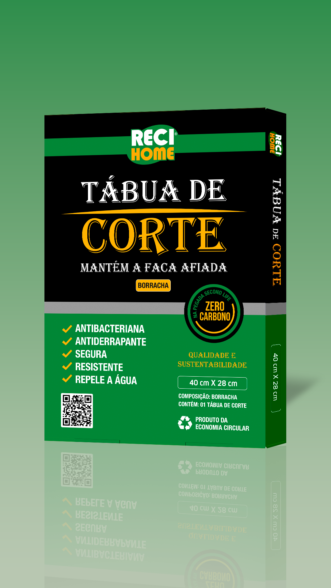 Tábua de Corte Preta com alça - 40cm x 28cm