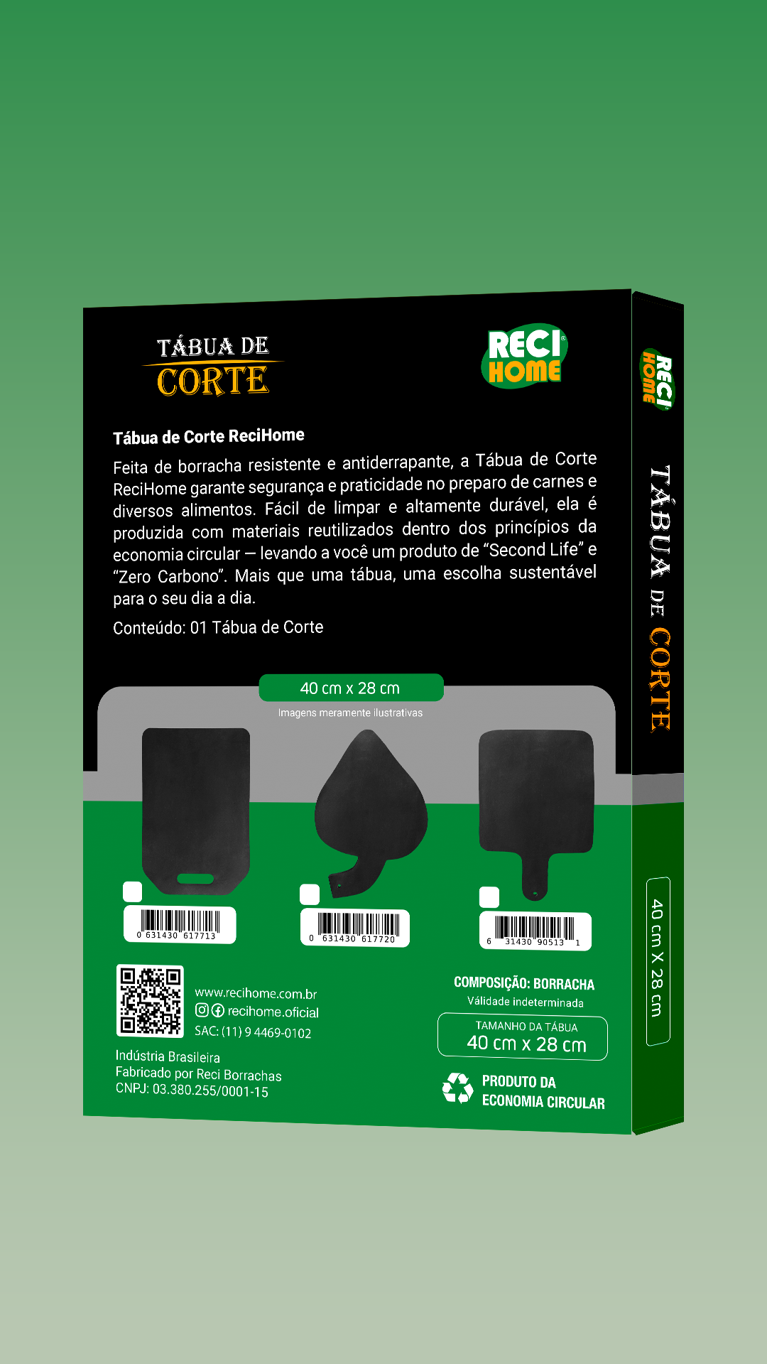 Tábua de Corte Preta com alça - 40cm x 28cm