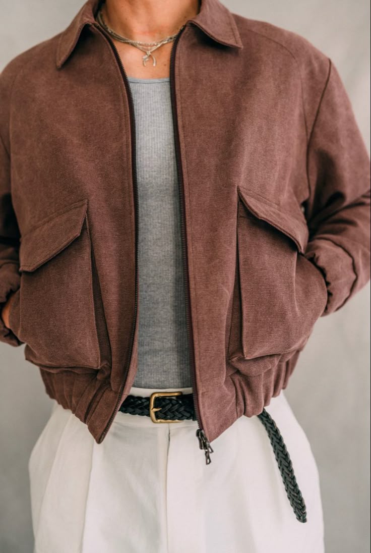 Brown Cotton Bomber Jacket
