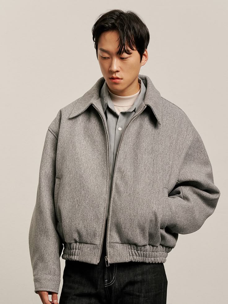 Gray Wool Bomber Jacket