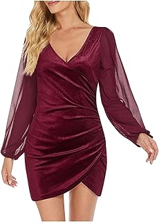 Burgundy Velvet Long Sleeve Mini Dress