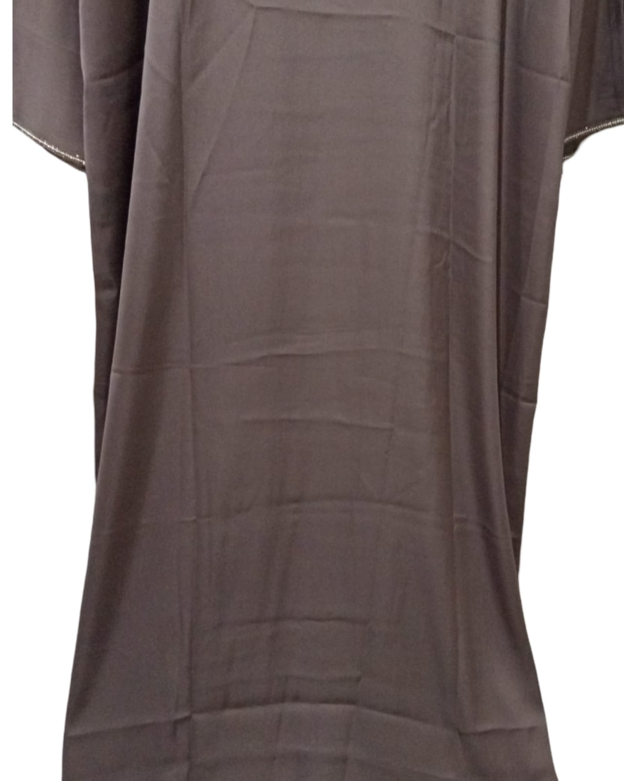 Majestic Taupe Silk Abaya | Silver Lace Luxury Design