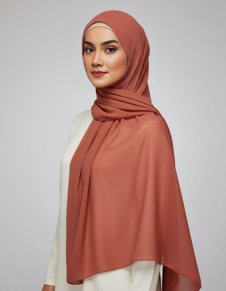 Terracotta Chiffon Hijab – Warm & Stylish Modest Scarf