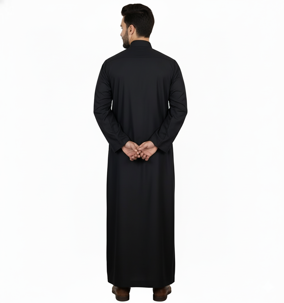 Men’s Classic Qatari Style Black Thobe – Islamic Attire