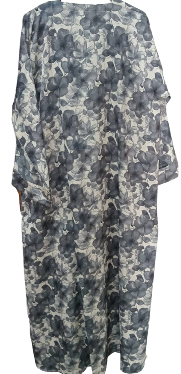  Premium White & Grey Floral Abaya With Hijab | Elegant Printed Modest Wear  