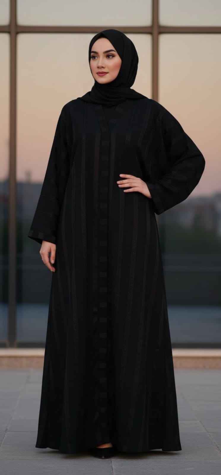Black Striped Luxury Abaya | Elegant Modern Black Abaya 