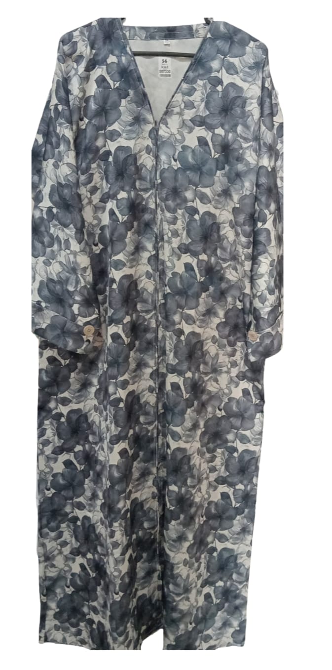  Premium White & Grey Floral Abaya With Hijab | Elegant Printed Modest Wear  