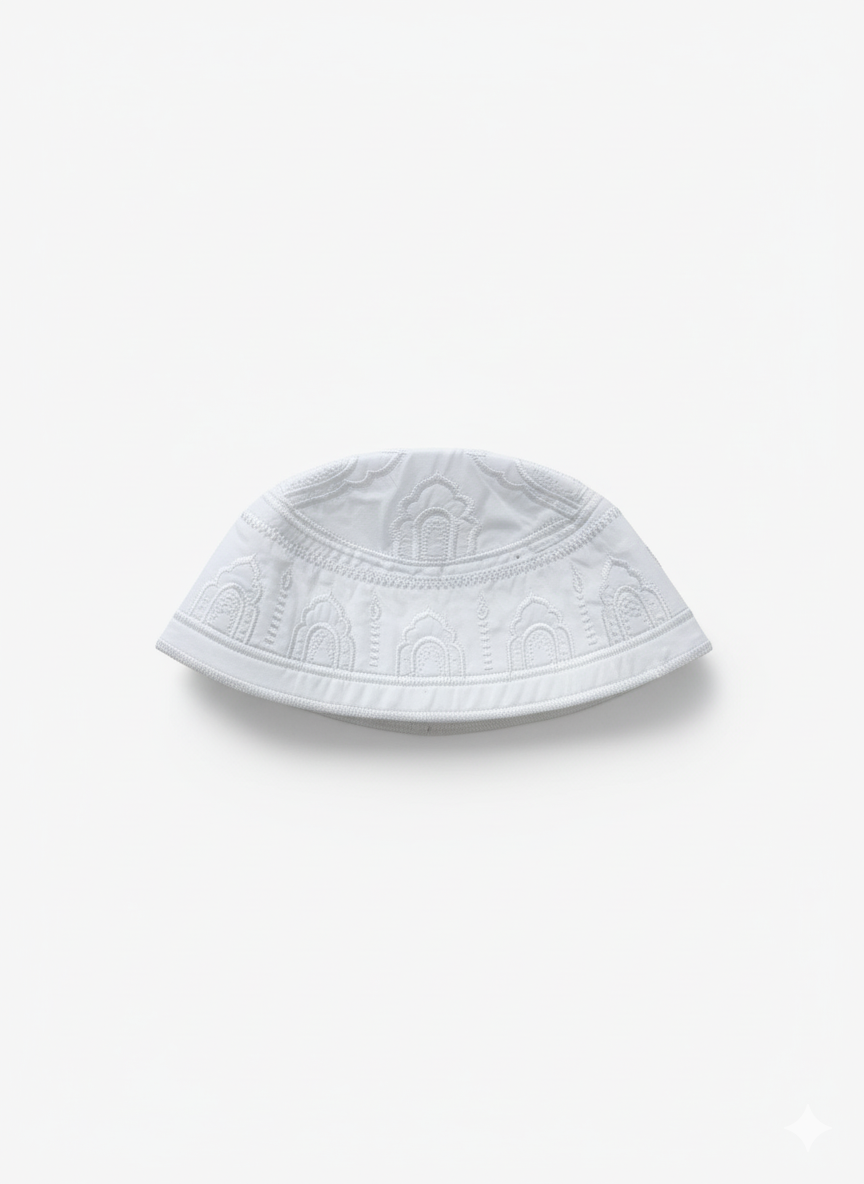 White Prayer Cap with Nice Design