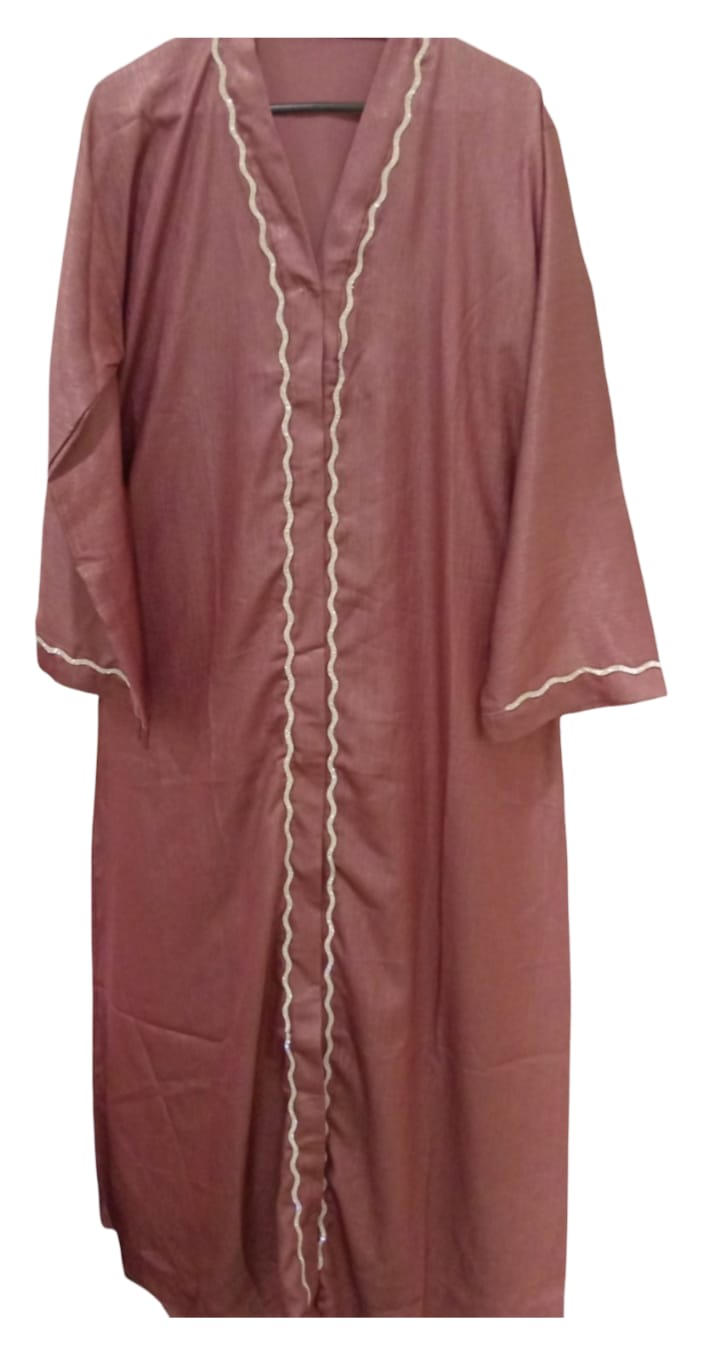  Rose Dusk Button Abaya | Elegant Contrast Piping Design  