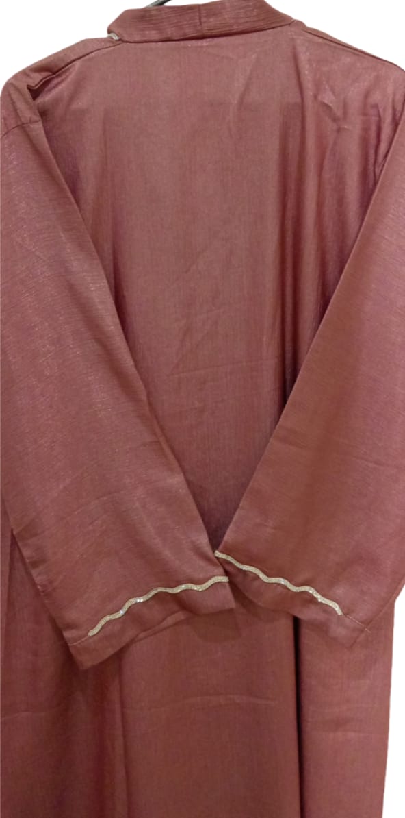  Rose Dusk Button Abaya | Elegant Contrast Piping Design  