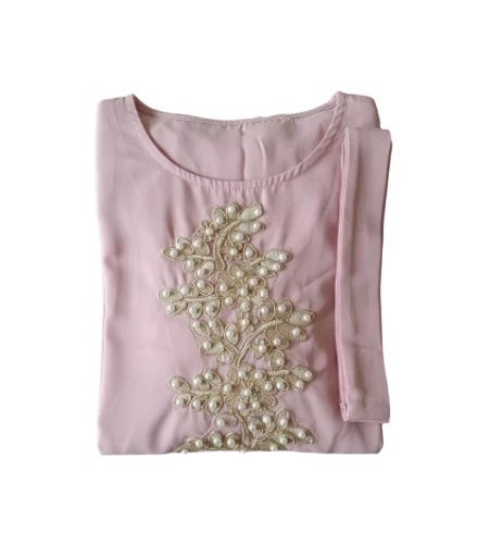 Pink Embroidered Closed Abaya 