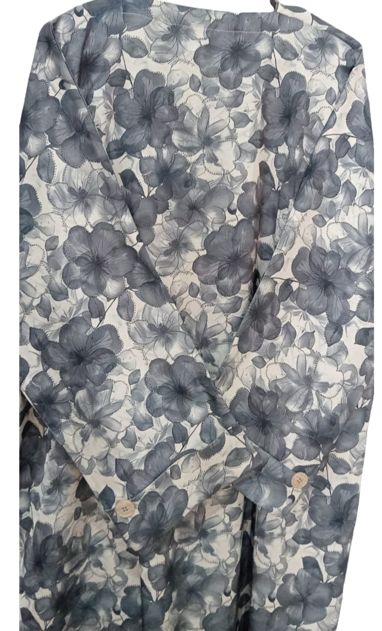  Premium White & Grey Floral Abaya With Hijab | Elegant Printed Modest Wear  