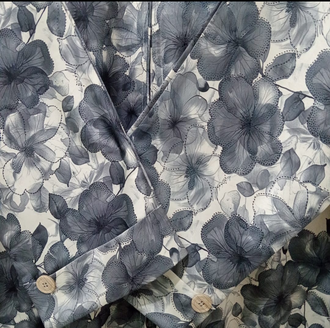  Premium White & Grey Floral Abaya With Hijab | Elegant Printed Modest Wear  