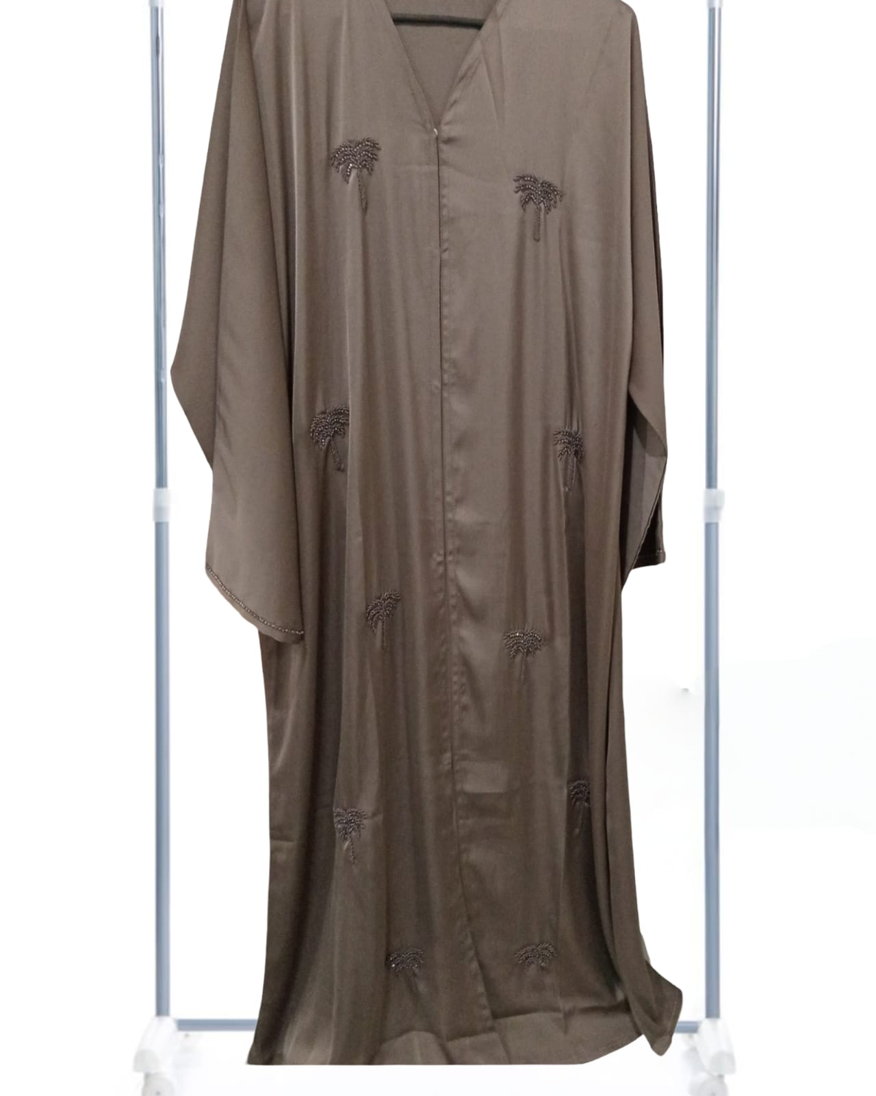 Soft Flowing Silk Abaya With Hijab – Elegant Mink | Luxury Modest Wear 