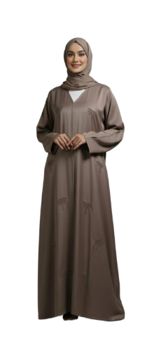 Soft Flowing Silk Abaya With Hijab – Elegant Mink | Luxury Modest Wear