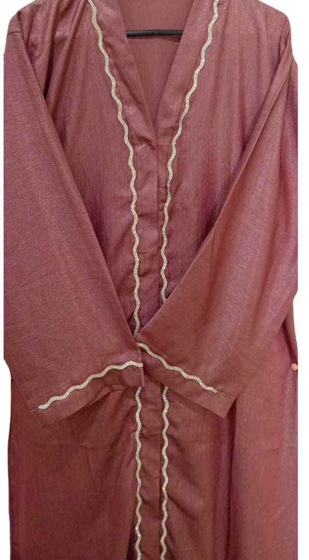 Rose Dusk Button Abaya | Elegant Contrast Piping Design  