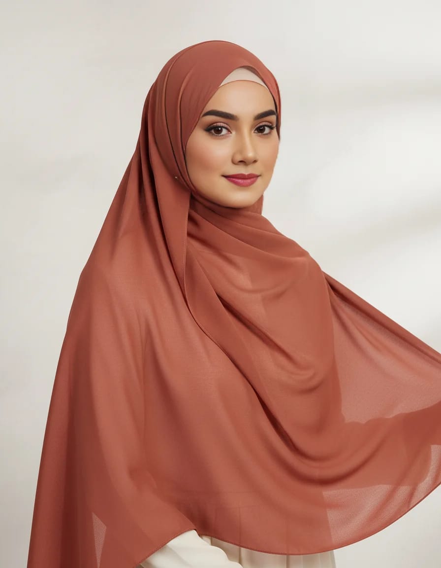 Terracotta Chiffon Hijab – Warm & Stylish Modest Scarf
