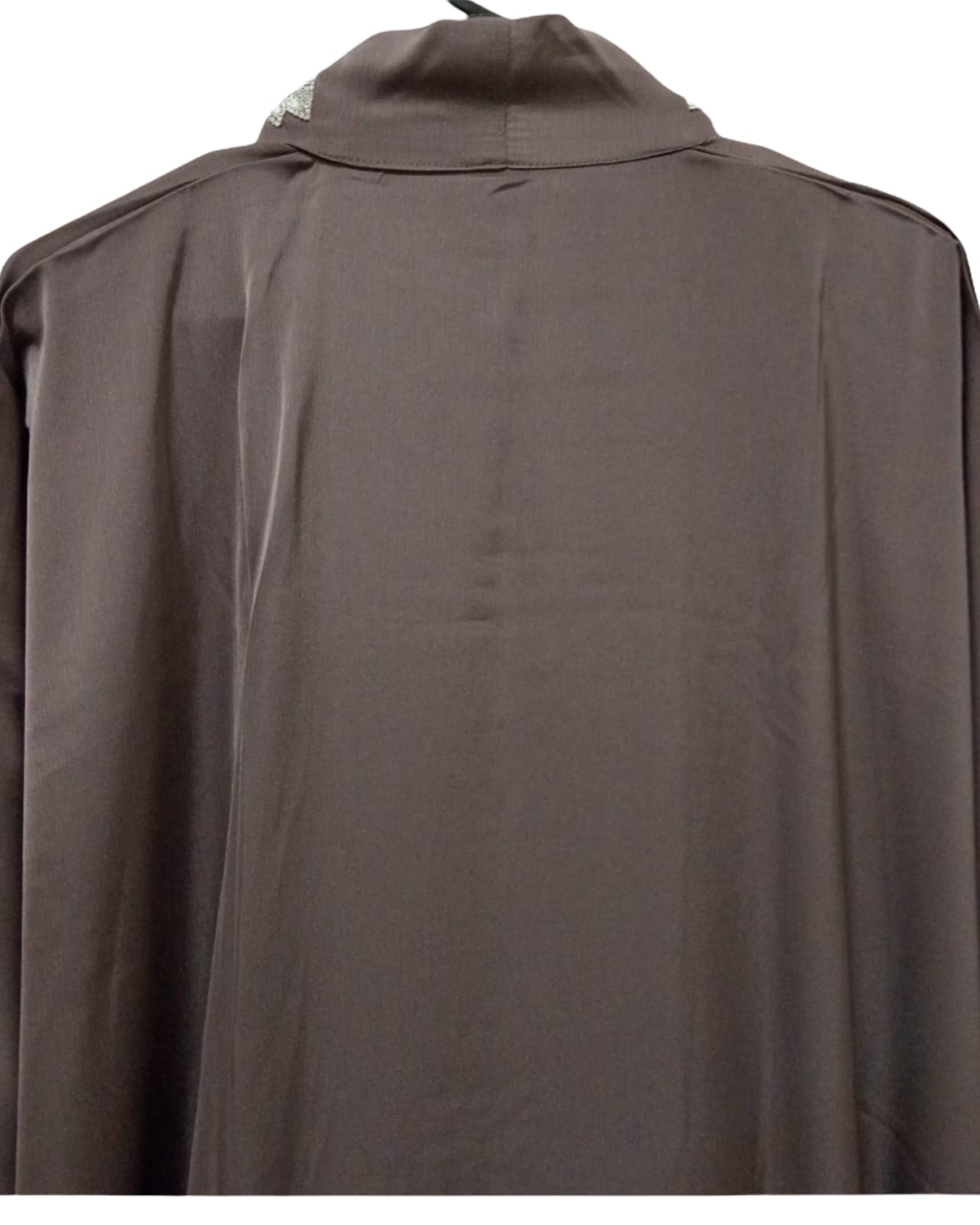 Majestic Taupe Silk Abaya | Silver Lace Luxury Design