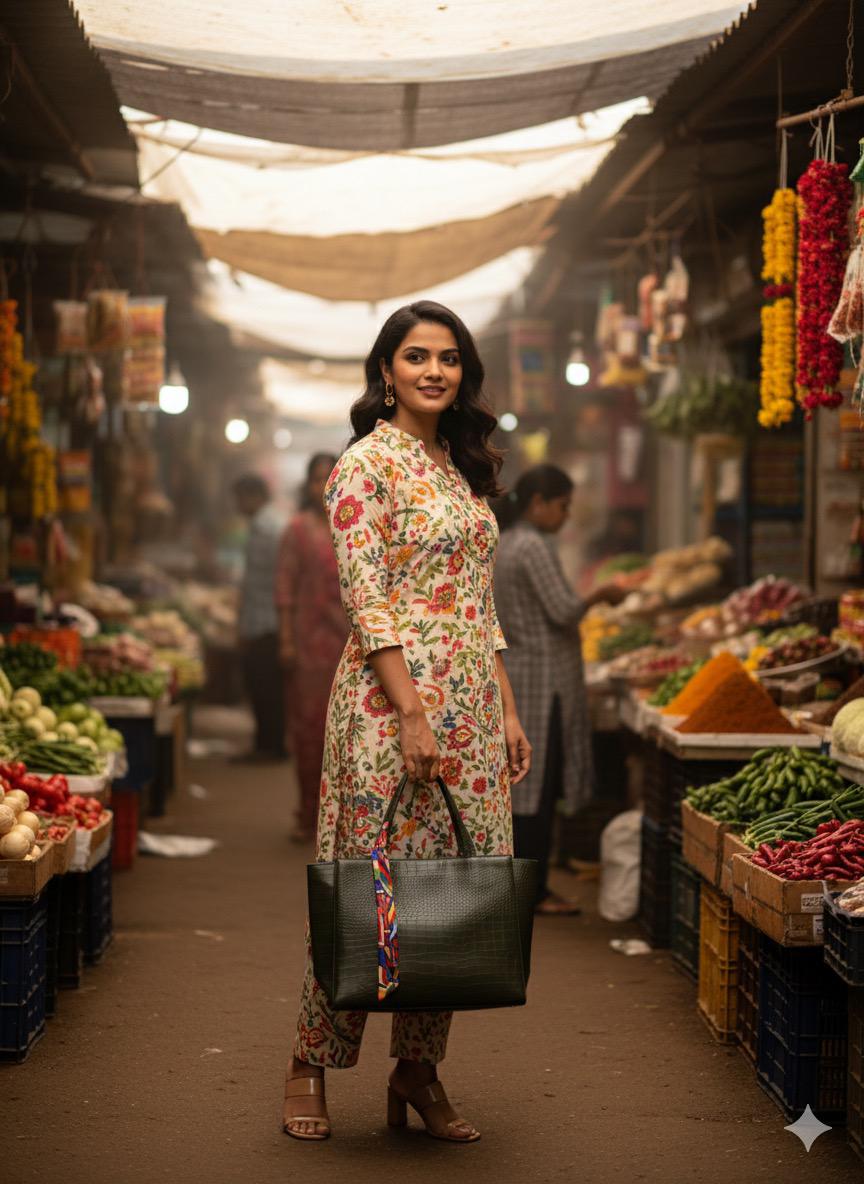 Heightsmart Dark Green Textured Tote Bag