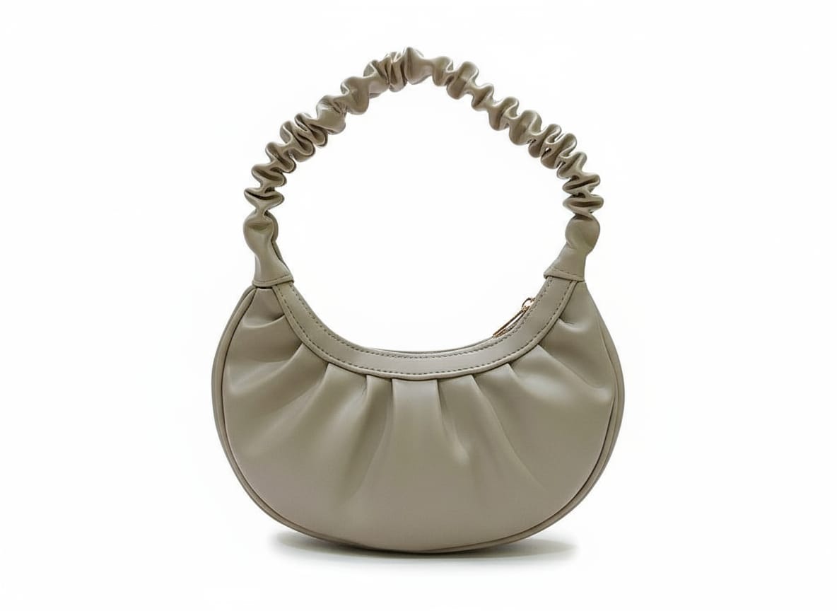 HeightSmart Chic Grey Ruched Handle Shoulder Bag – Modern Faux Leather Handbag for Women