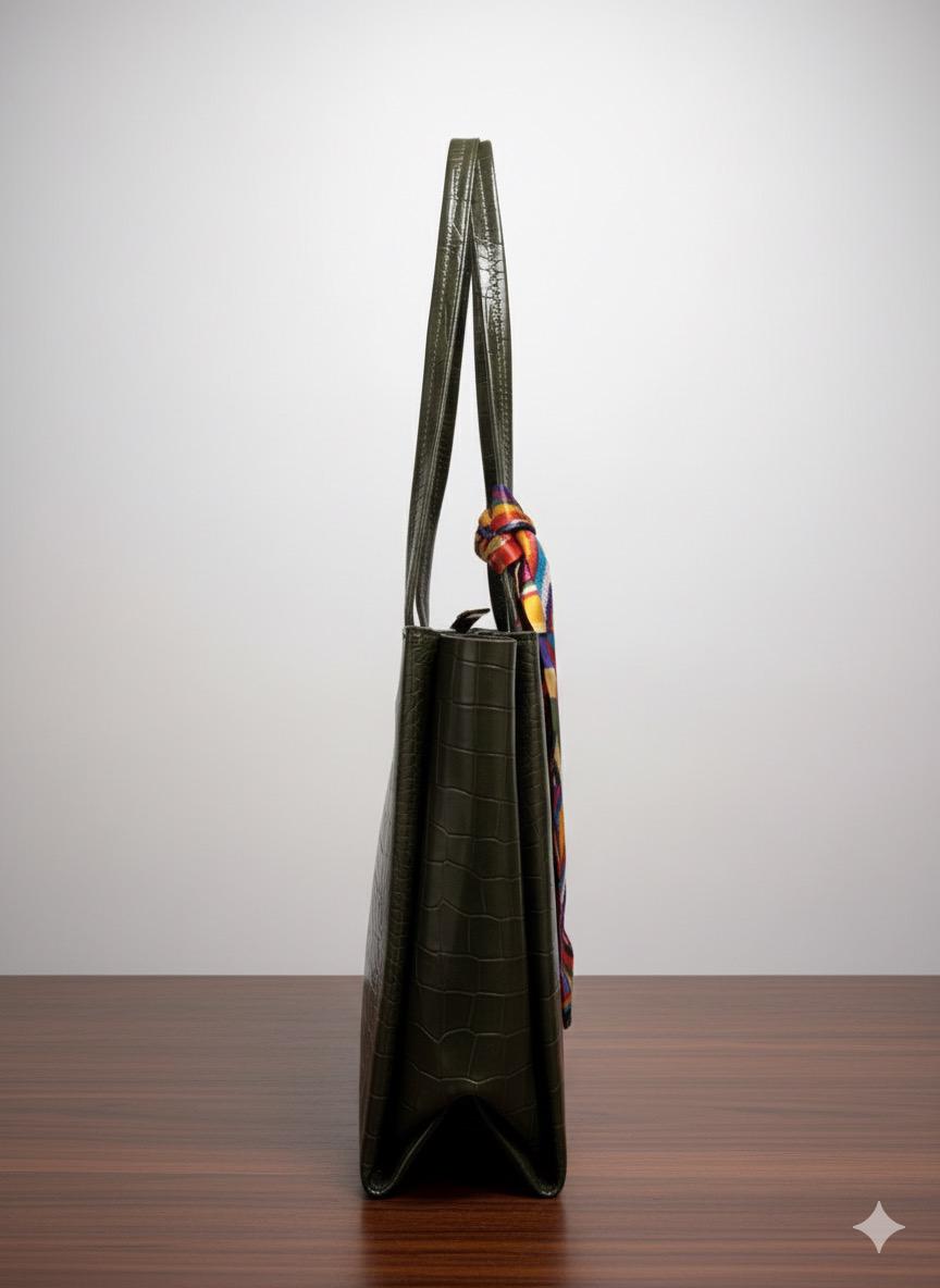 Heightsmart Dark Green Textured Tote Bag