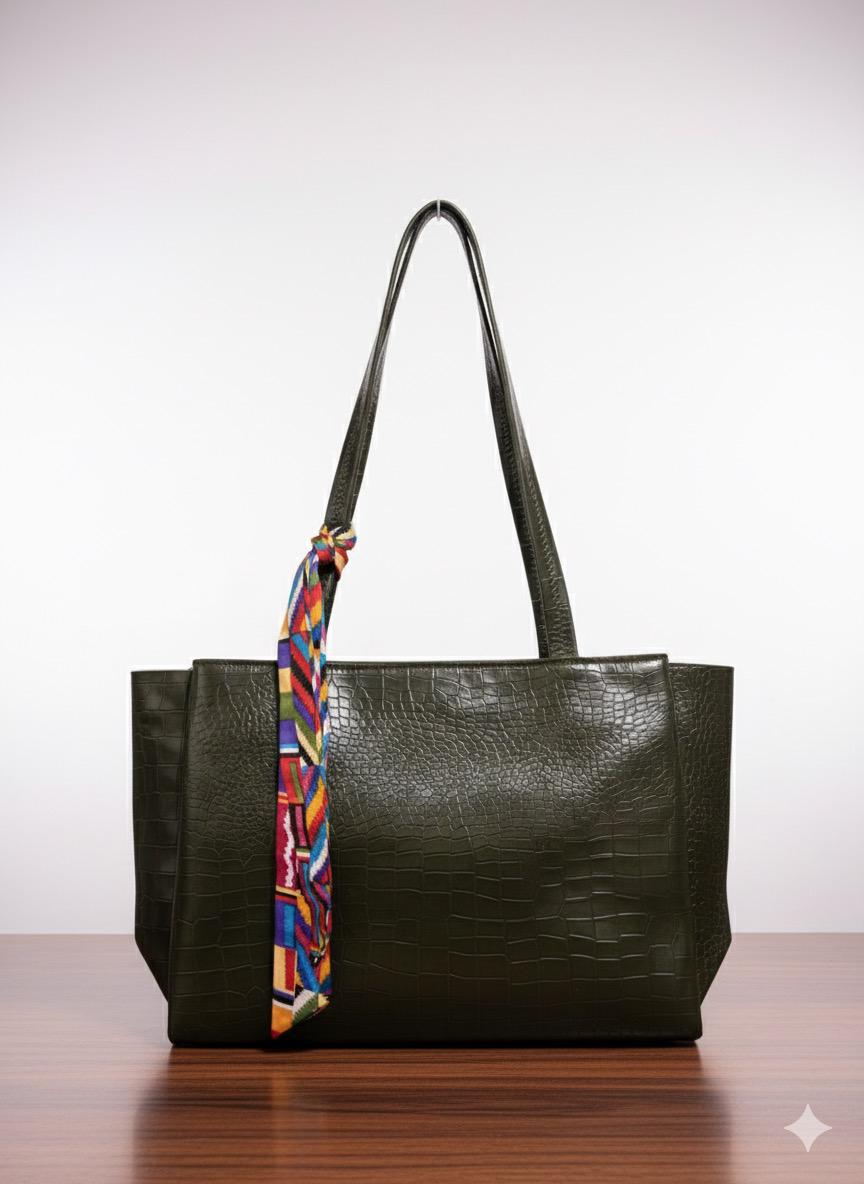 Heightsmart Dark Green Textured Tote Bag
