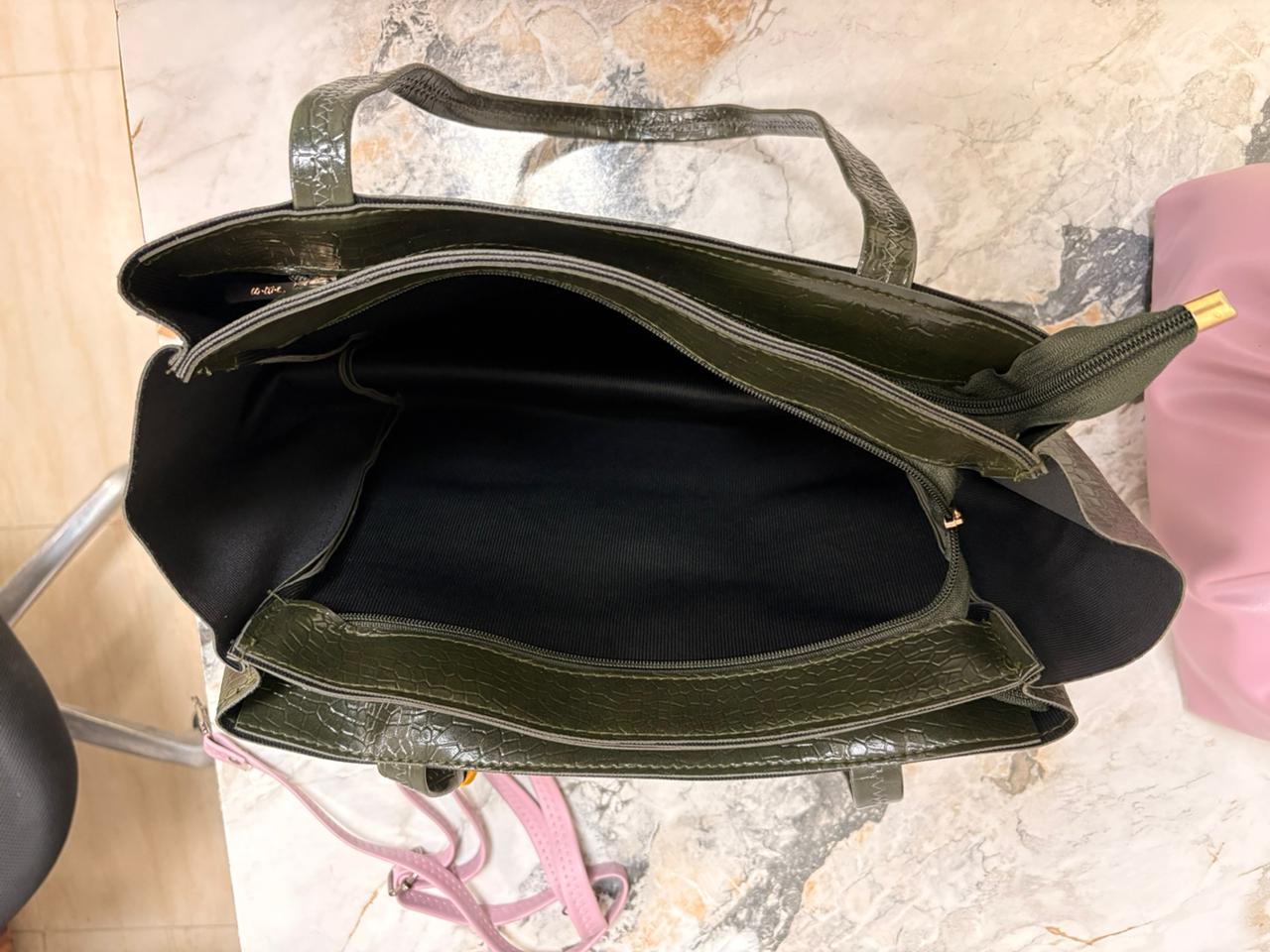 Heightsmart Dark Green Textured Tote Bag