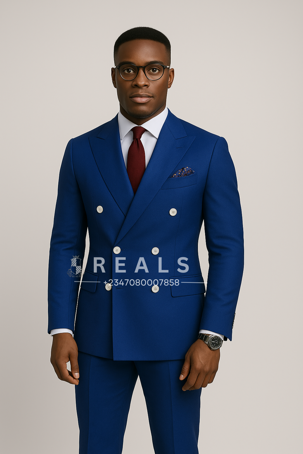 Men's Double-Breasted Blue Suit