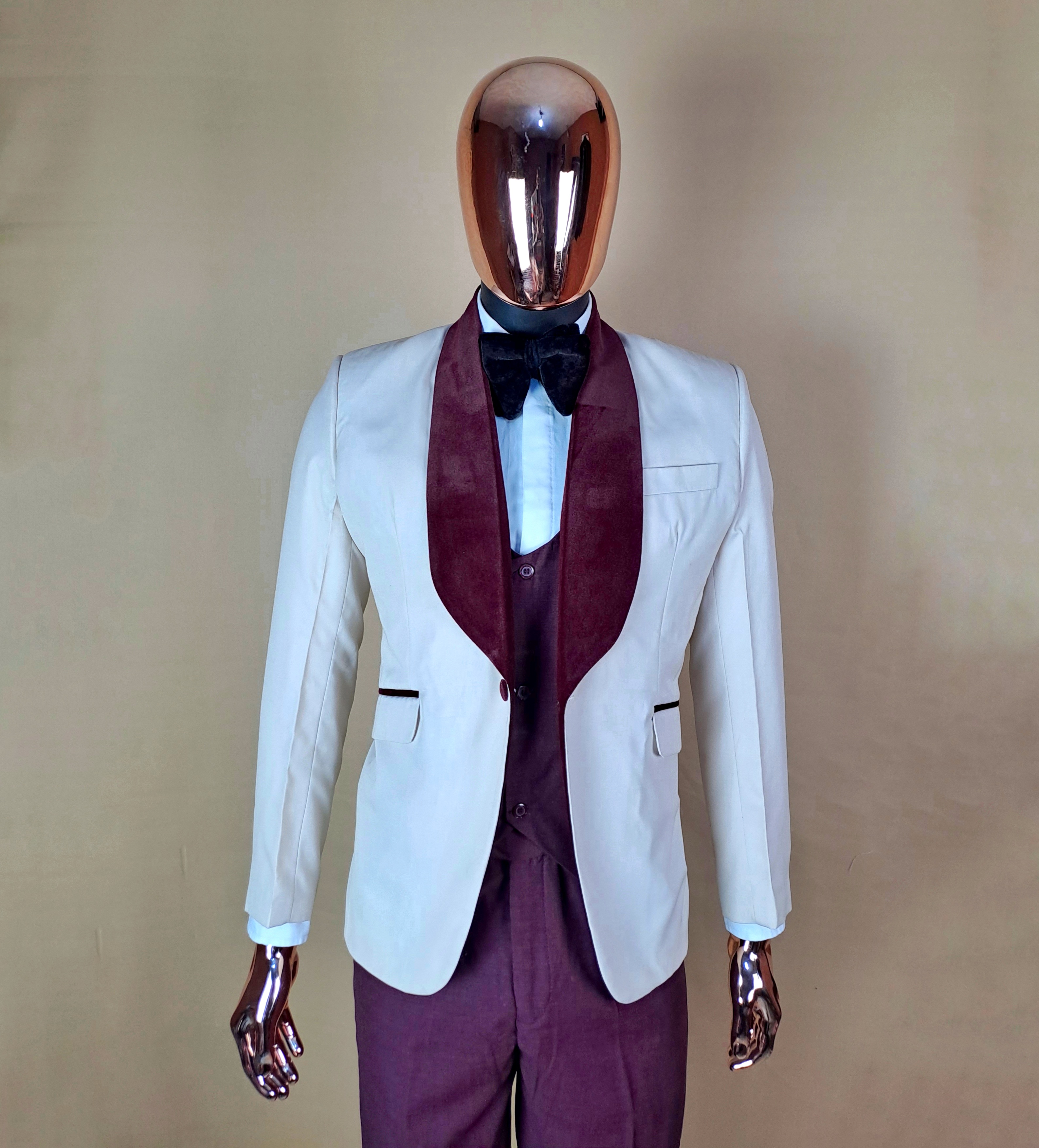 Ivory / Burgundy Tuxedo Suit