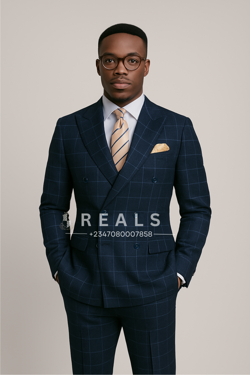 Navy Blue Checked Suit