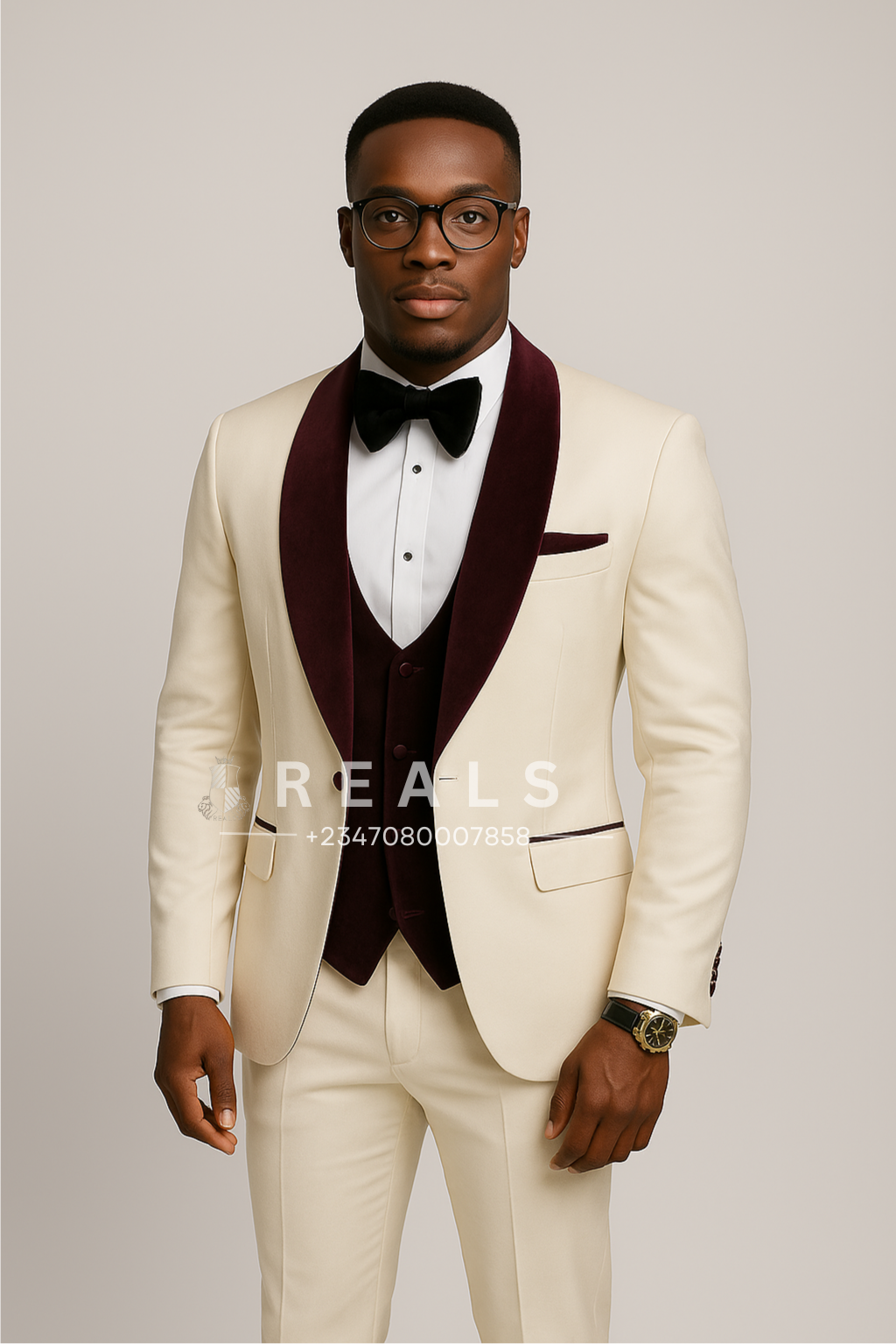 Ivory / Burgundy Tuxedo Suit
