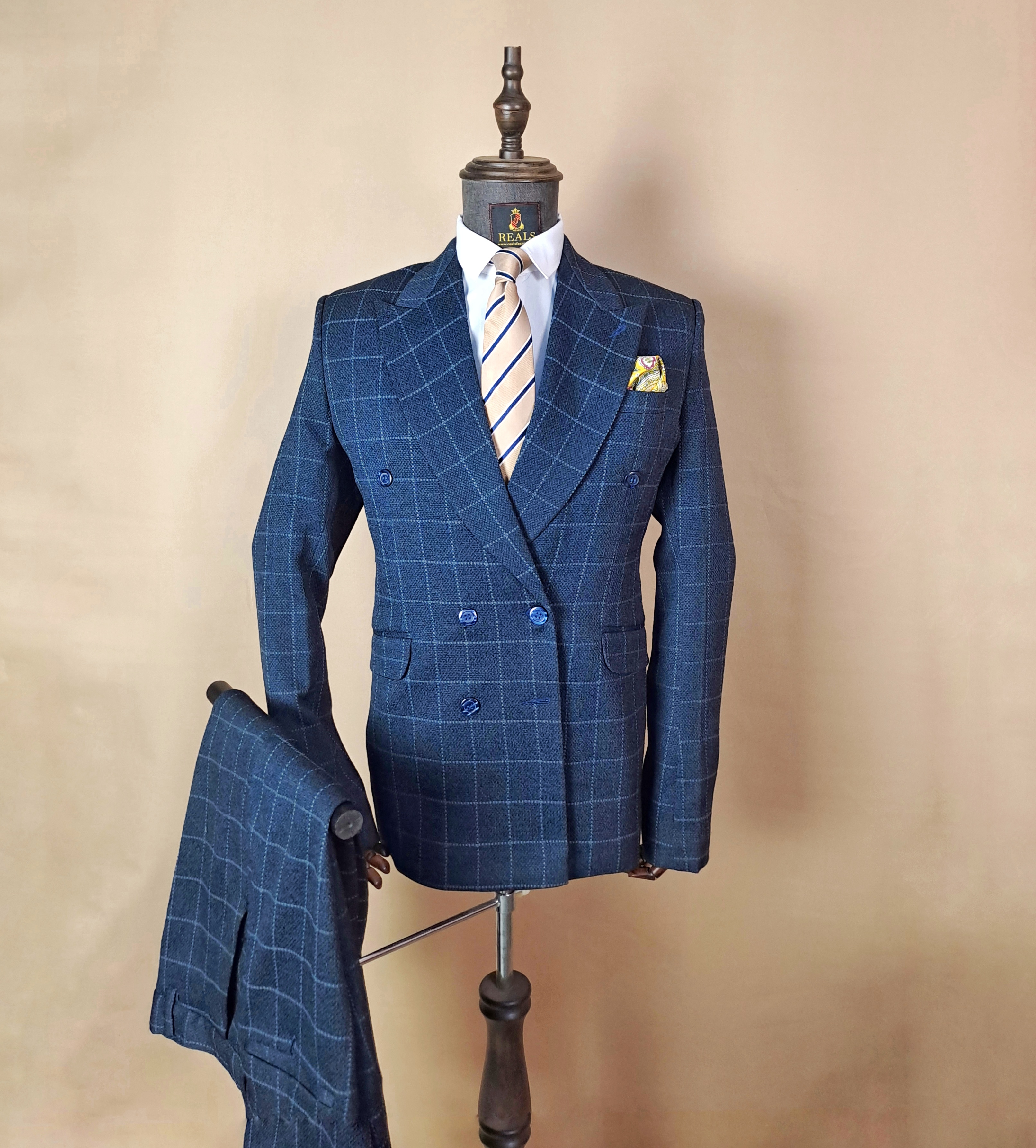 Navy Blue Checked Suit