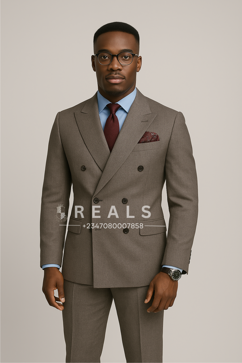Elegant Double-Breasted Brown Suit