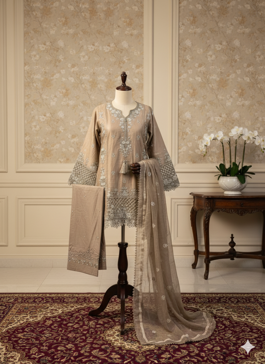 Embroidered Three-Piece Suit By Zarqun Formal 