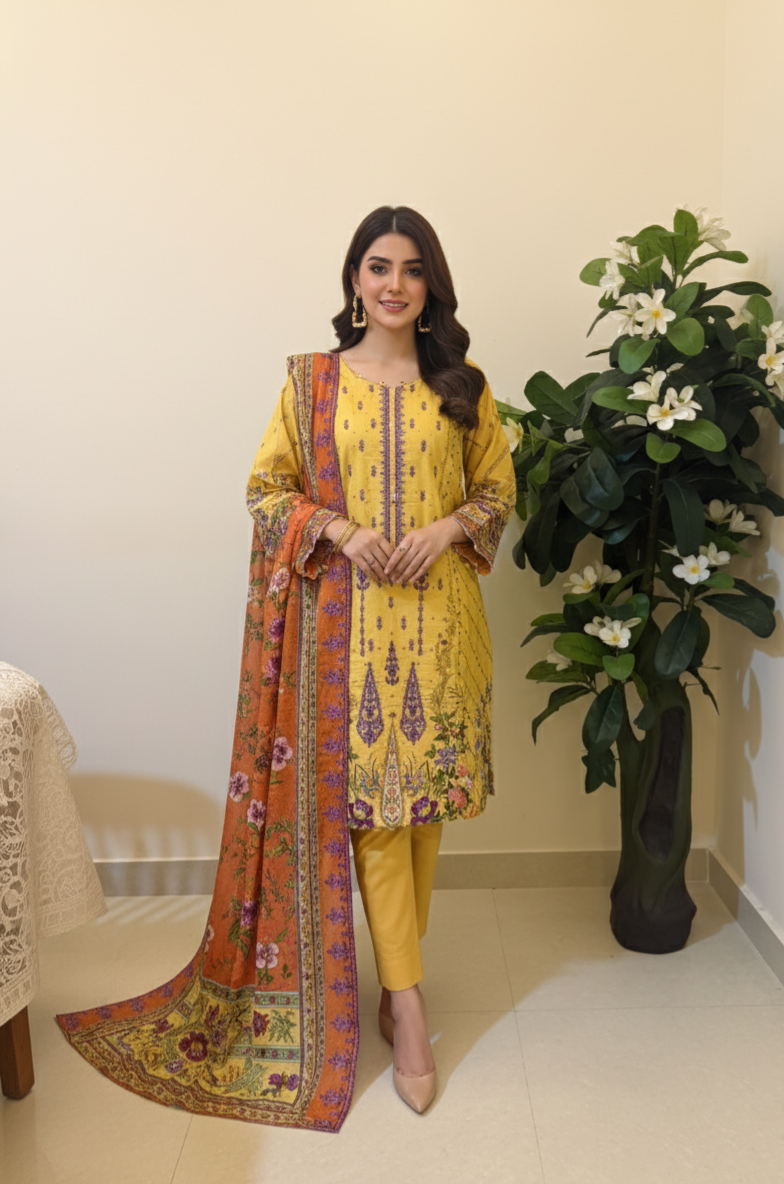Embroidered Lawn Suit with Cutwork Dupatta By Riwayat E Khaas 