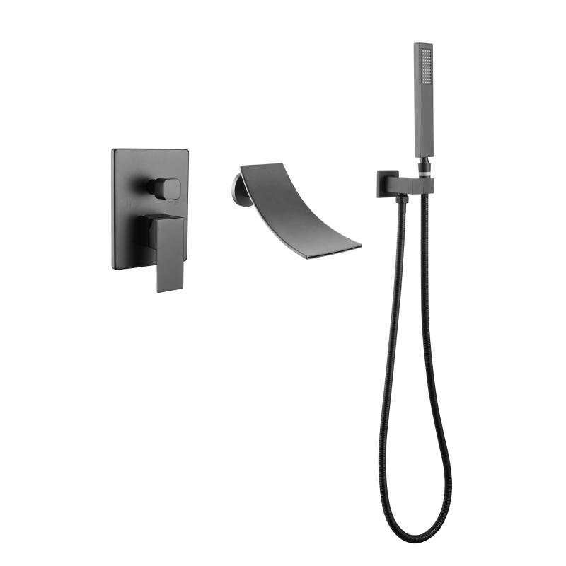 Matte Black Wall-Mounted Bath Faucet Set