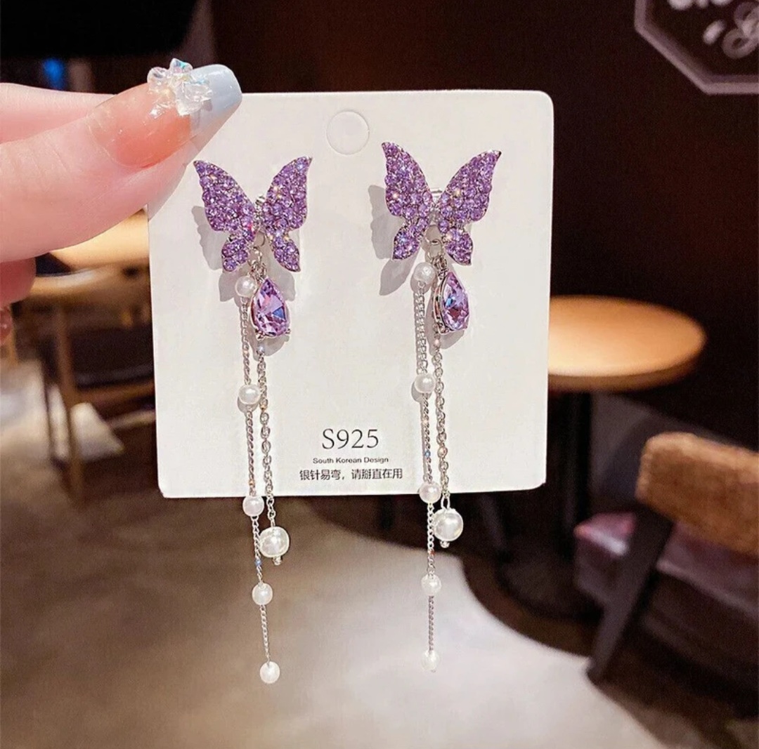 Purple Butterfly Drop Earrings
